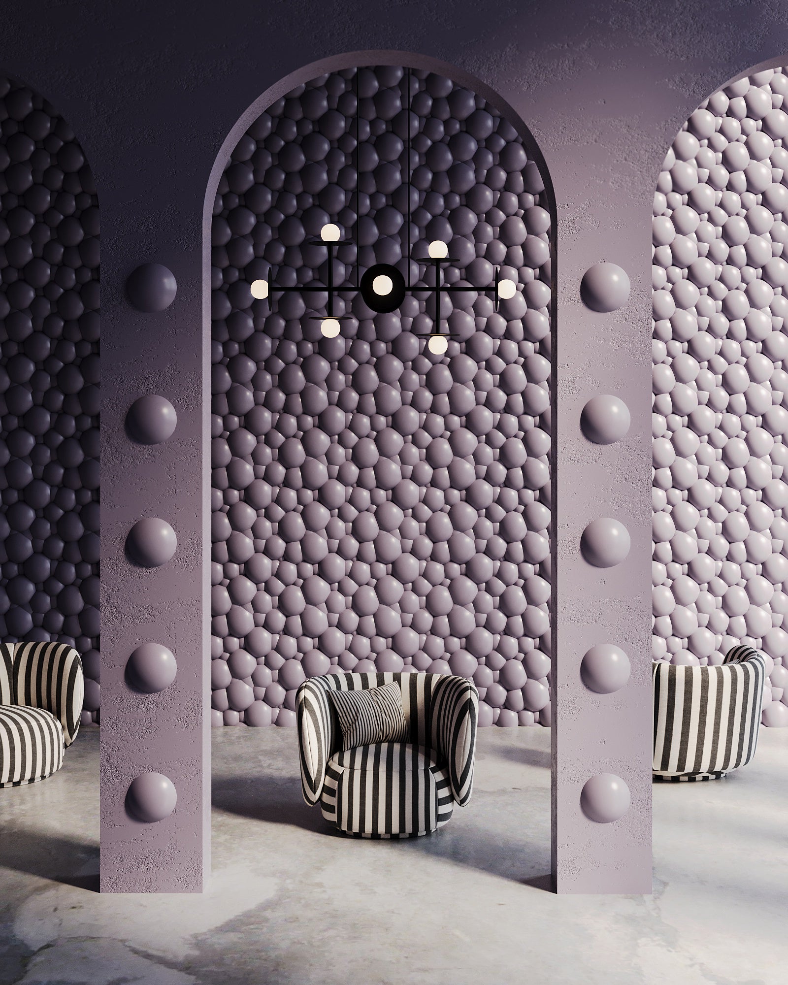 Unique sculptural 3D gypsum wall panel designs beyond slats and flutes in a modern interior