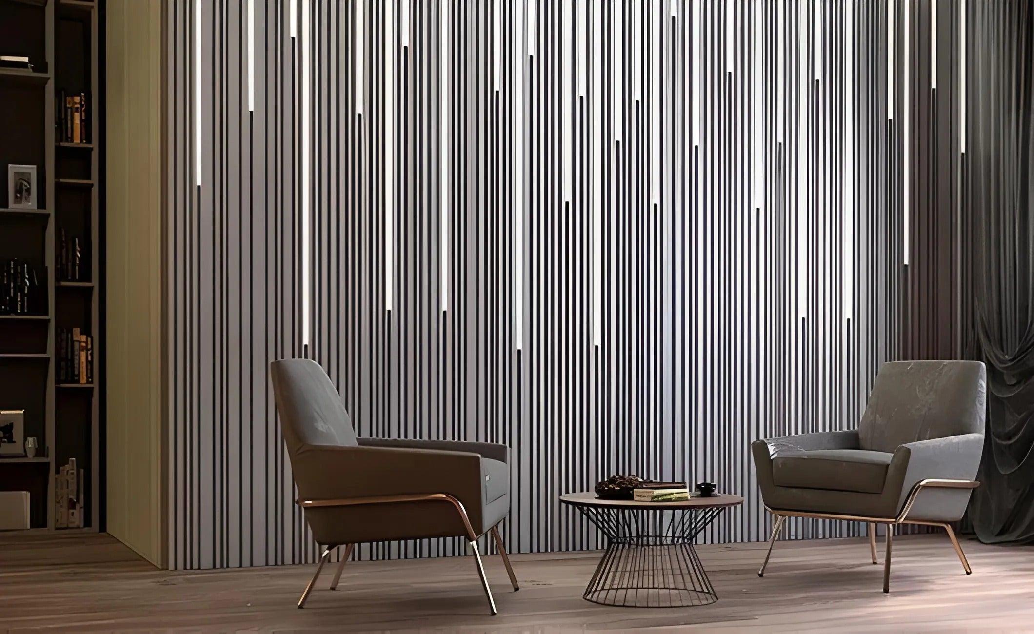 led 3d wall panel gypsum plaster Swiss quality, hotel office feature wall linear design grey beige