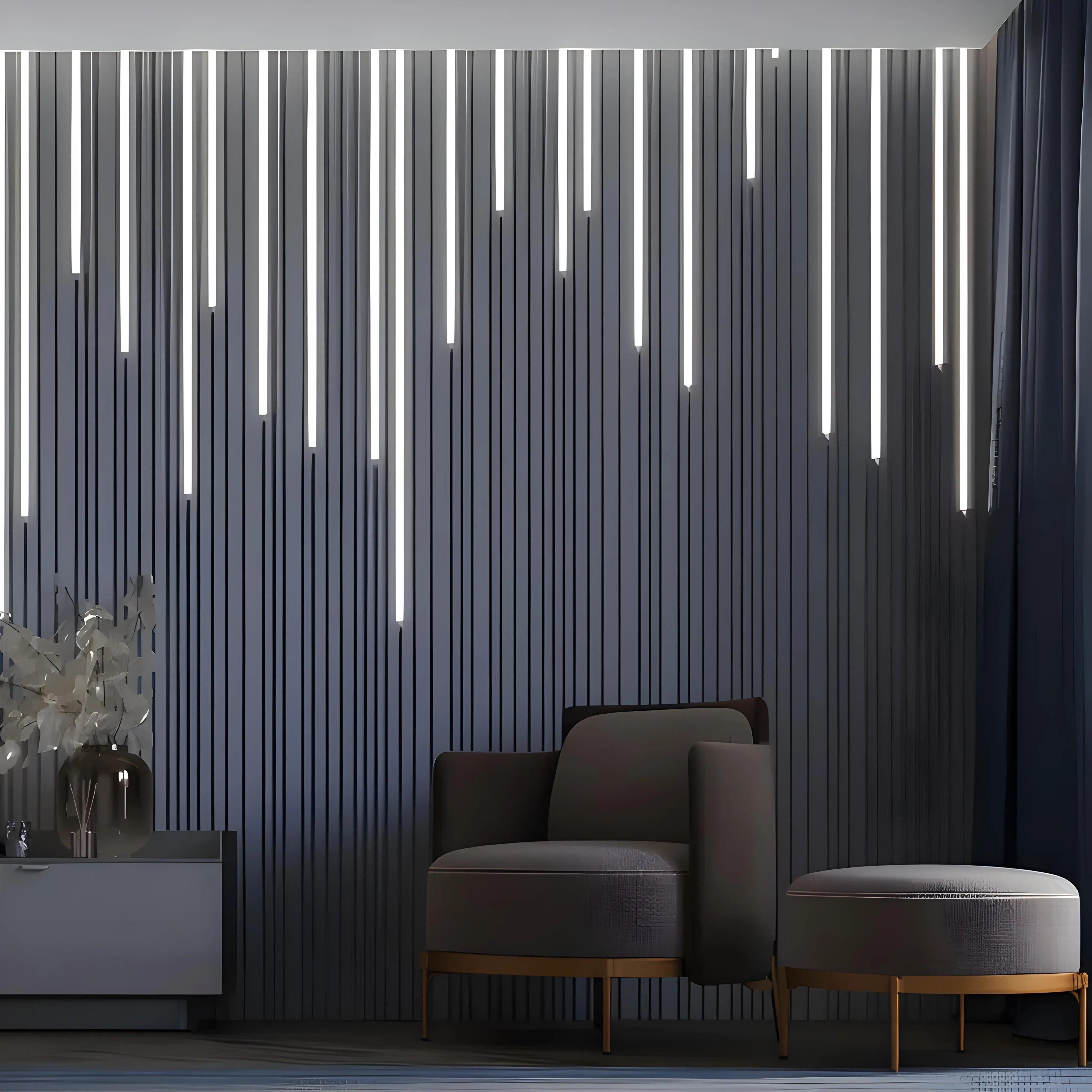 led 3d wall panel gypsum plaster Swiss quality, living room hotel feature wall linear design dark blue