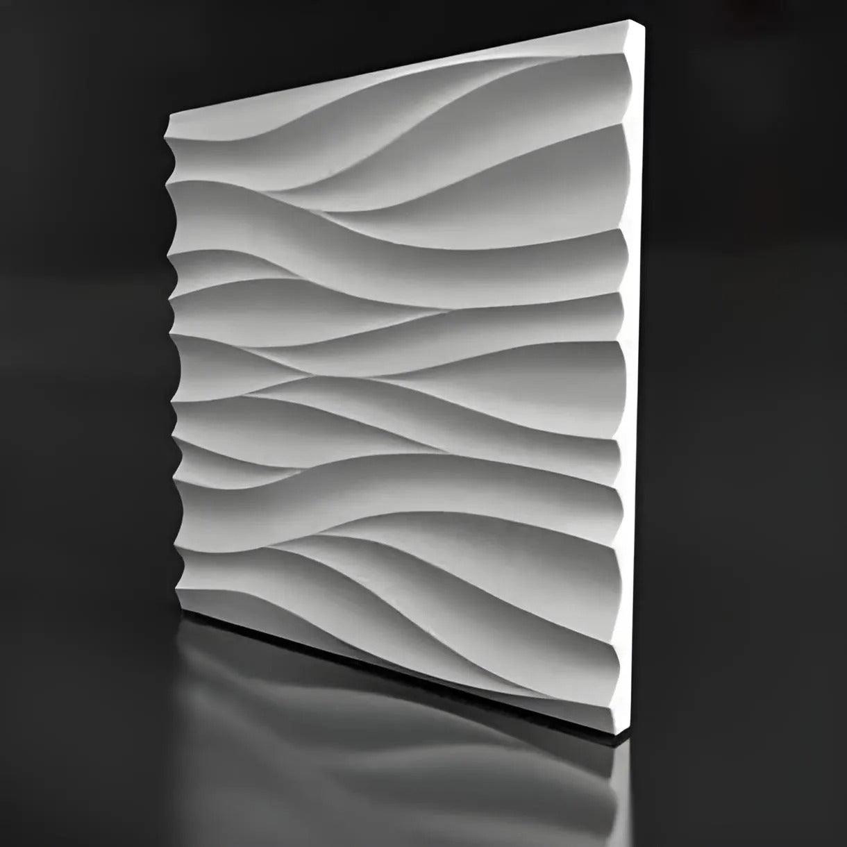 product photo, 3d textured decorative wall panel, 3d gypsum porcelain plaster wall covering, wave smooth lines design pattern,