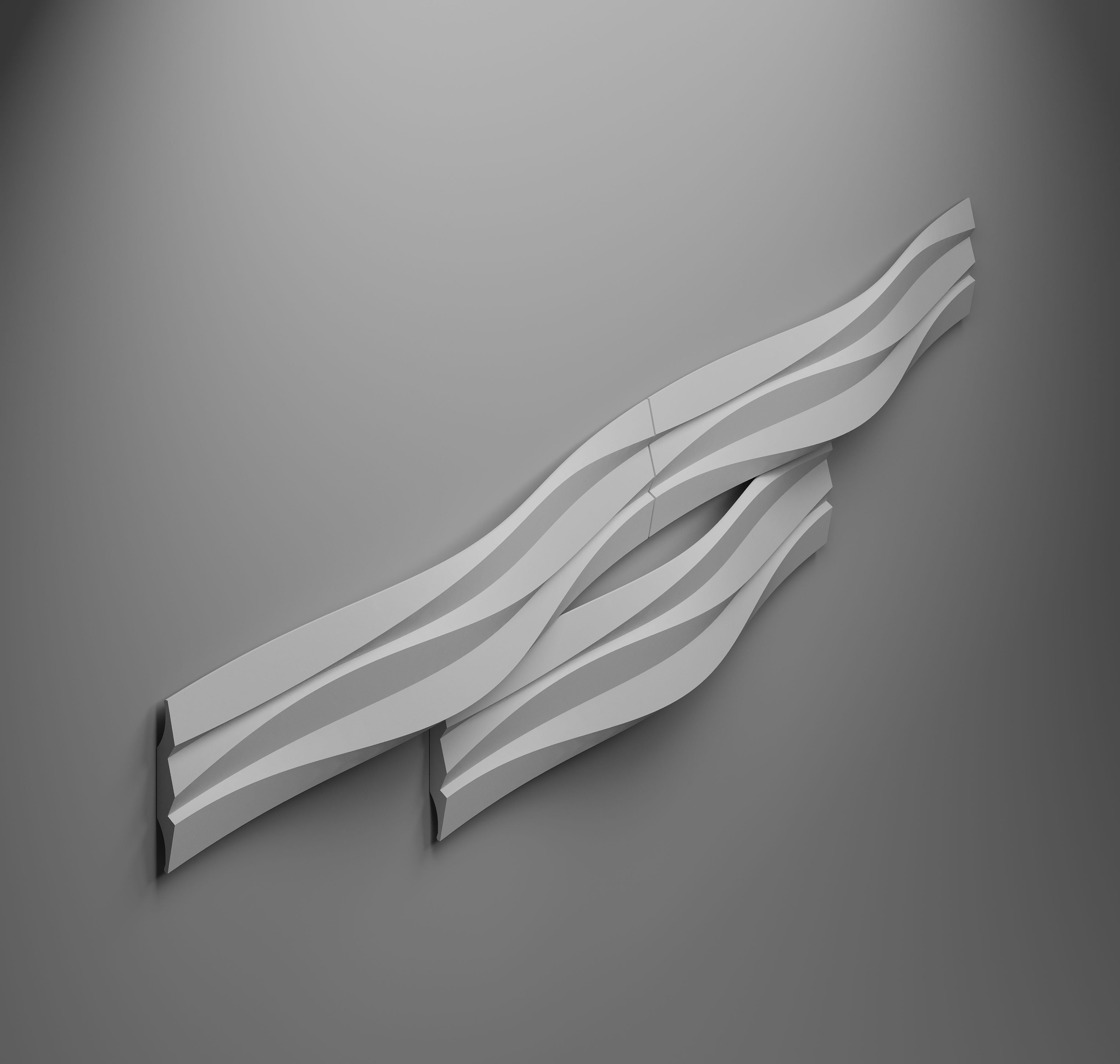 Curved 3d wall panel with pattern from gypsum, possibility for LED integration for ambient backlight