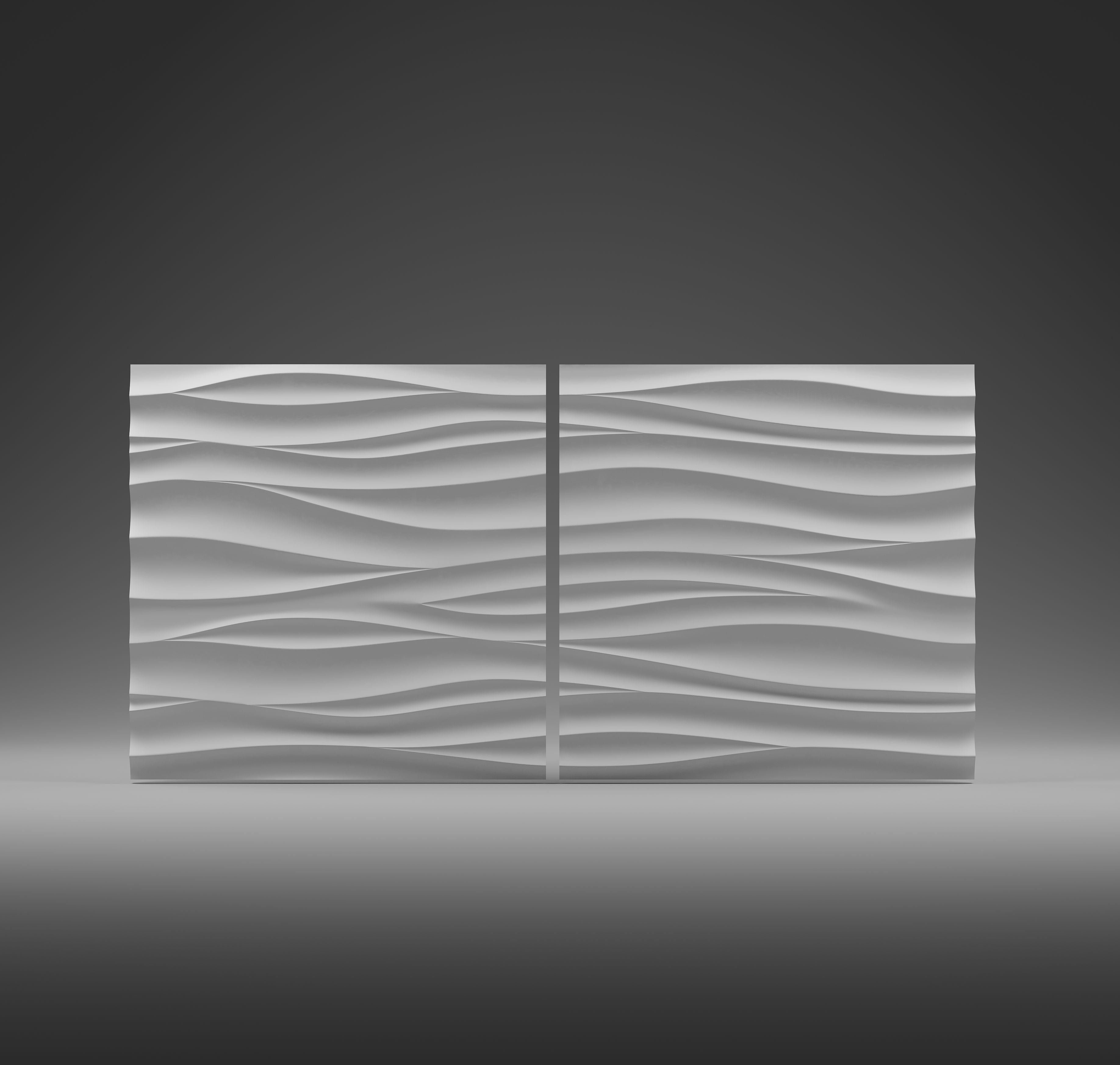 Set of 2 wall panels from gypsum with flowing organic wave design