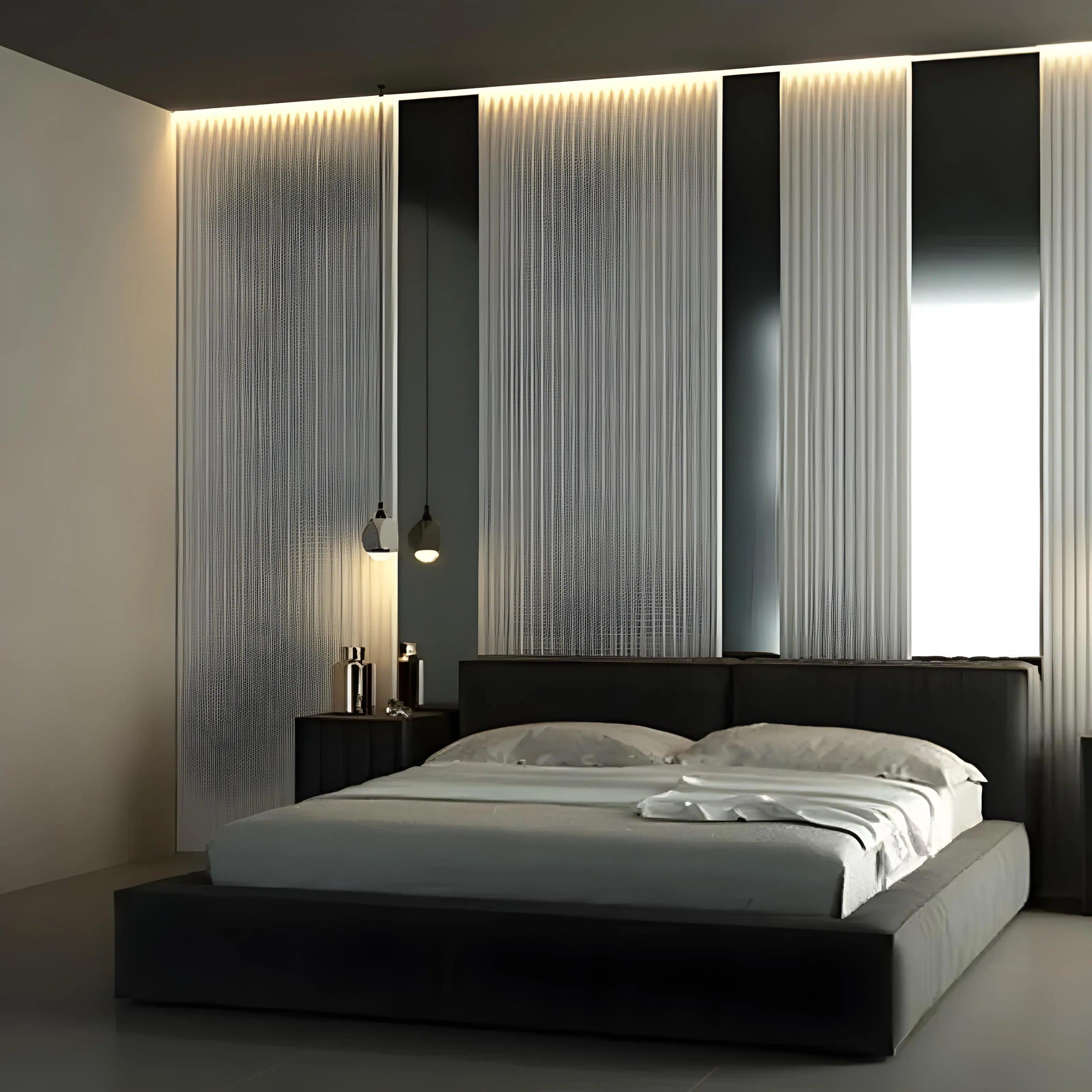 3d wall panel gypsum linear grid modern Swiss quality design hotel bedroom silver feature room