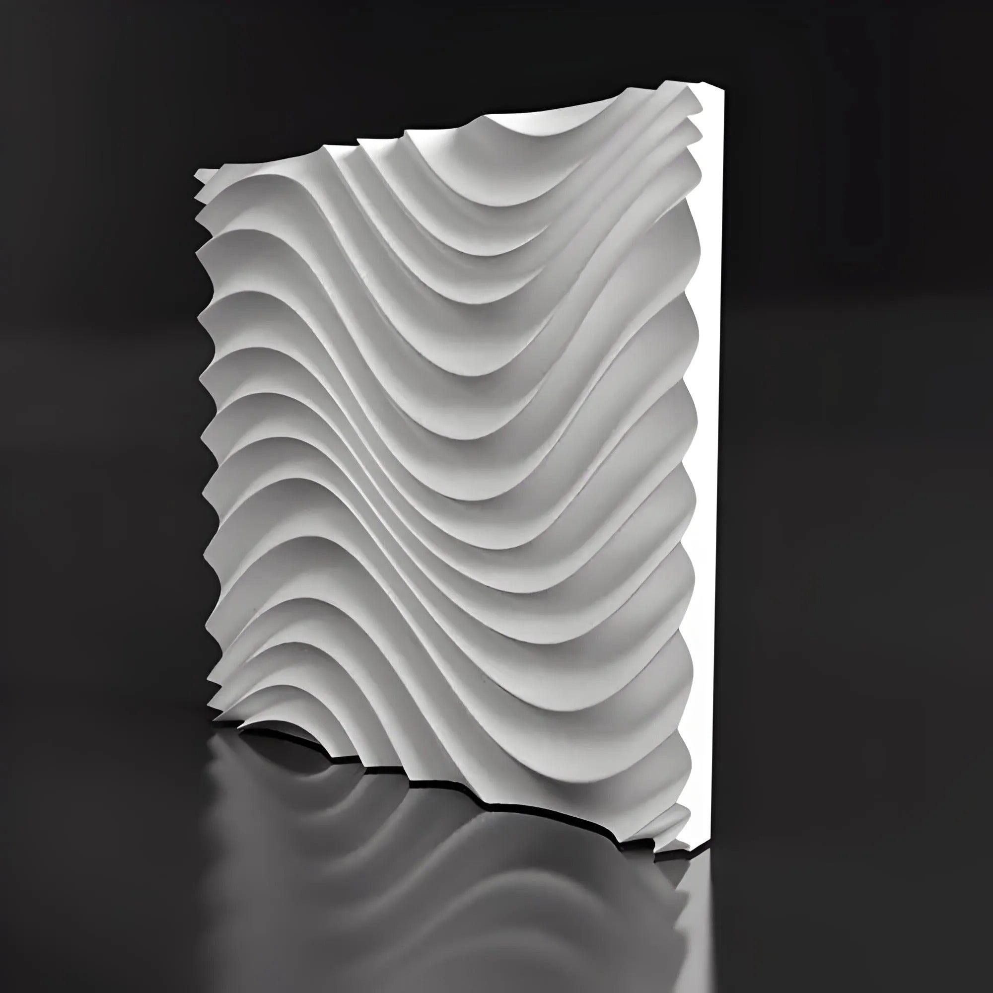 3d textured decorative wall coverings, 3d gypsum porcelain plaster effect wall panels, waves dunes lines design in white, product photo