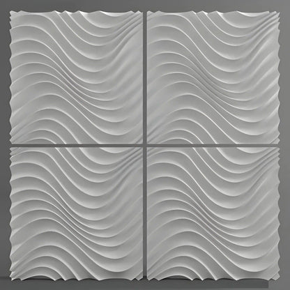 3d textured decorative wall coverings, 3d gypsum porcelain plaster effect wall panels, waves dunes lines design in white, product photo set of 4 panels