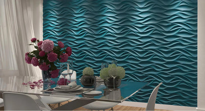 3d gypsum wall panel Swiss quality dining room feature wall marine blue