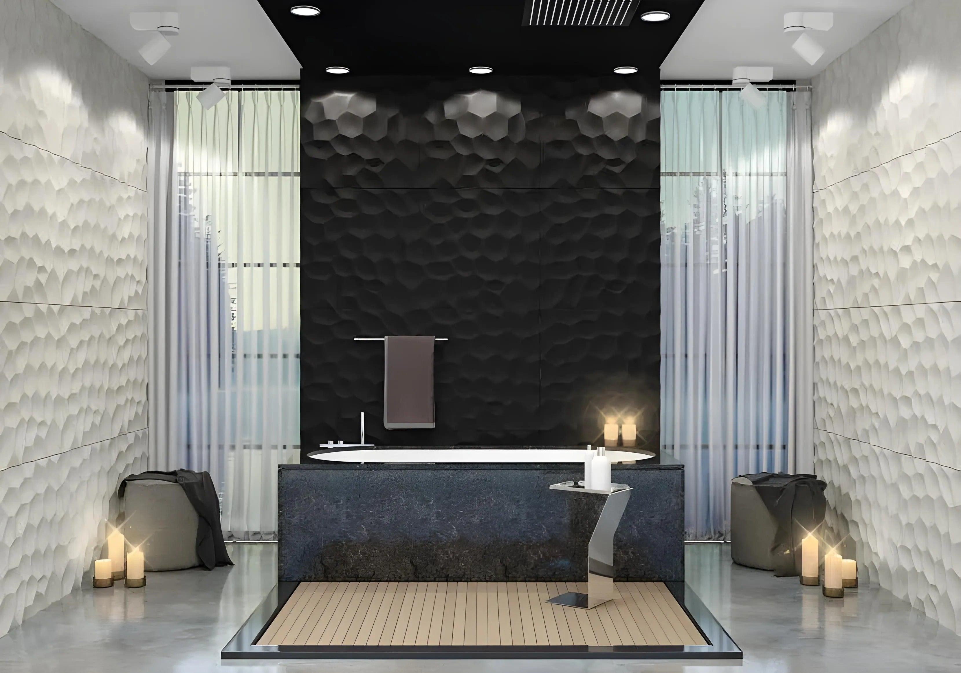 faceted natural 3d porcelain plaster panels three dimensional wall art swiss quality spa wellness center textured walls 