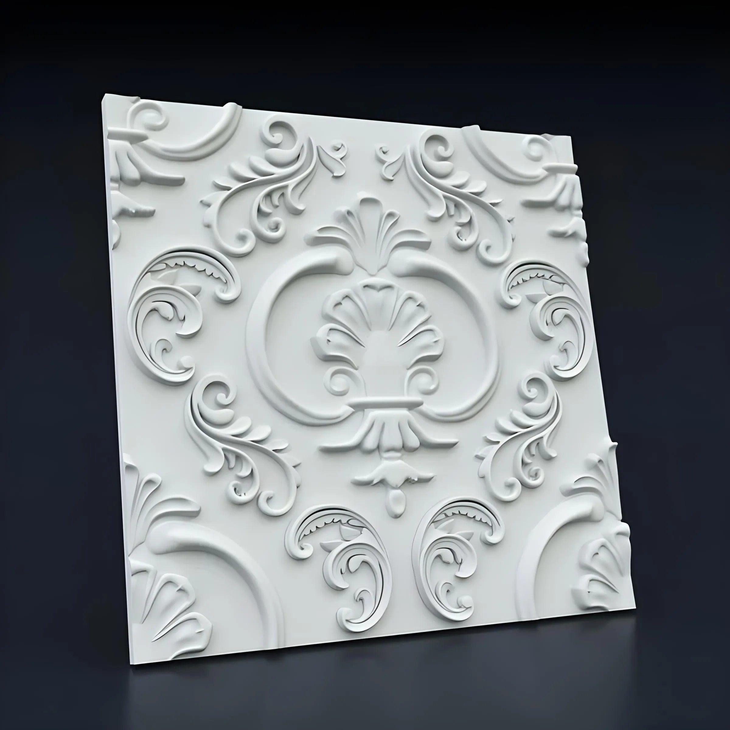 product photo, 3d wall gypsum panel, baroque style, classic wall decoration ornament, classic wall decoration