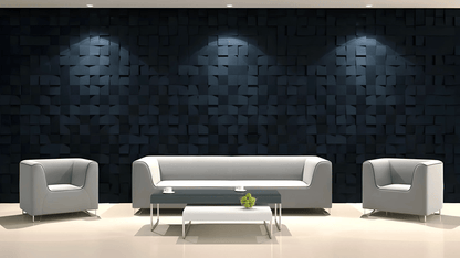 3d wall ceiling panels porcelain plaster gypsum squares modern design waiting room lobby clinic blue feature wall design