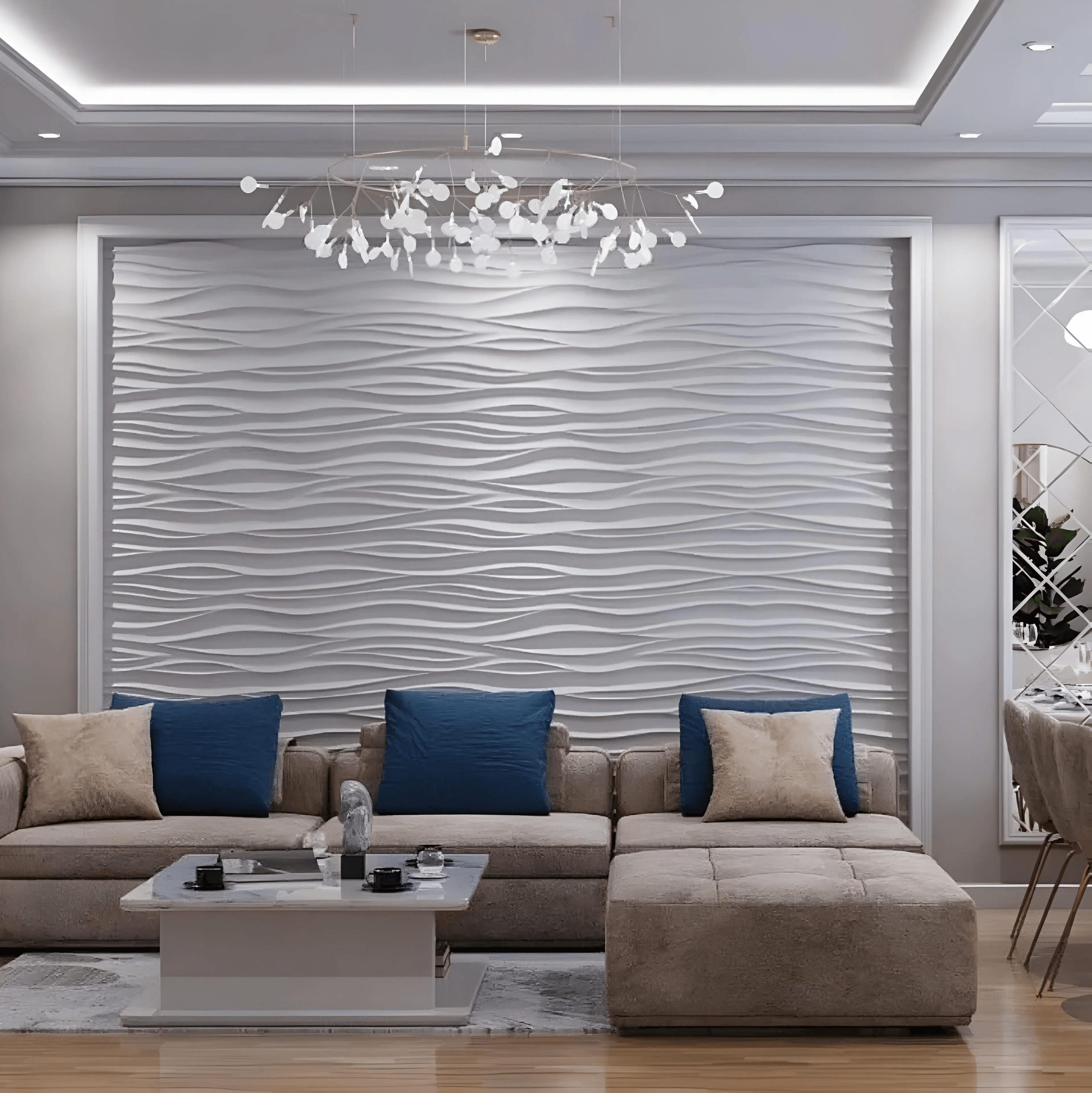 3d wall panel gypsum waves dunes design Swiss quality living room white feature wall design