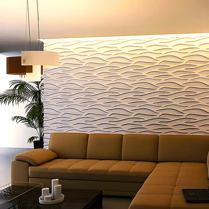 product phot white 3d gypsum panel Swiss quality  waves pattern feature wall living room 