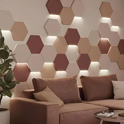 3d wall panels gypsum beehive hexagon pattern design Swiss quality Led lights multicoolour