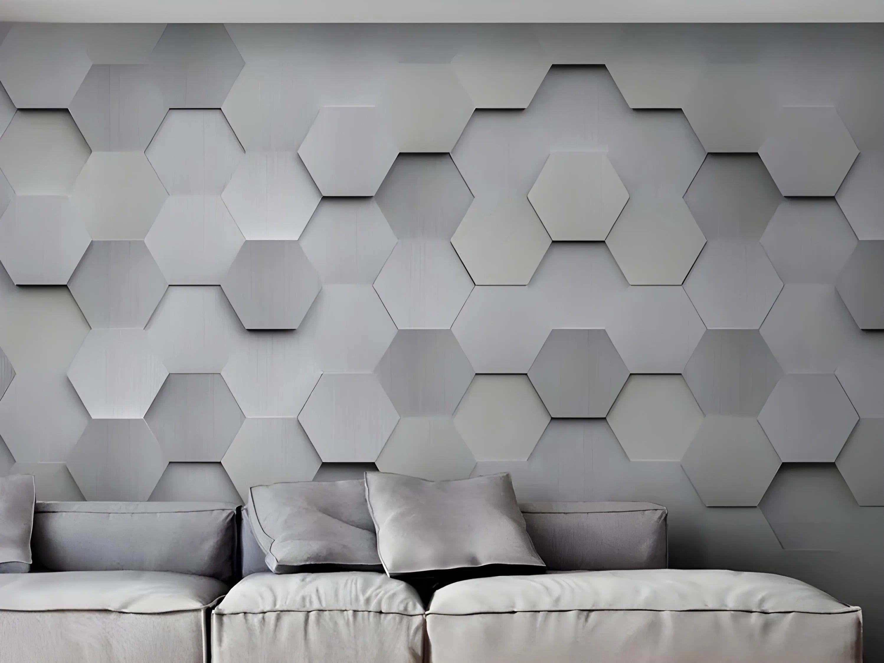 3d wall panels gypsum beehive hexagon pattern design Swiss quality grey feature wall living room