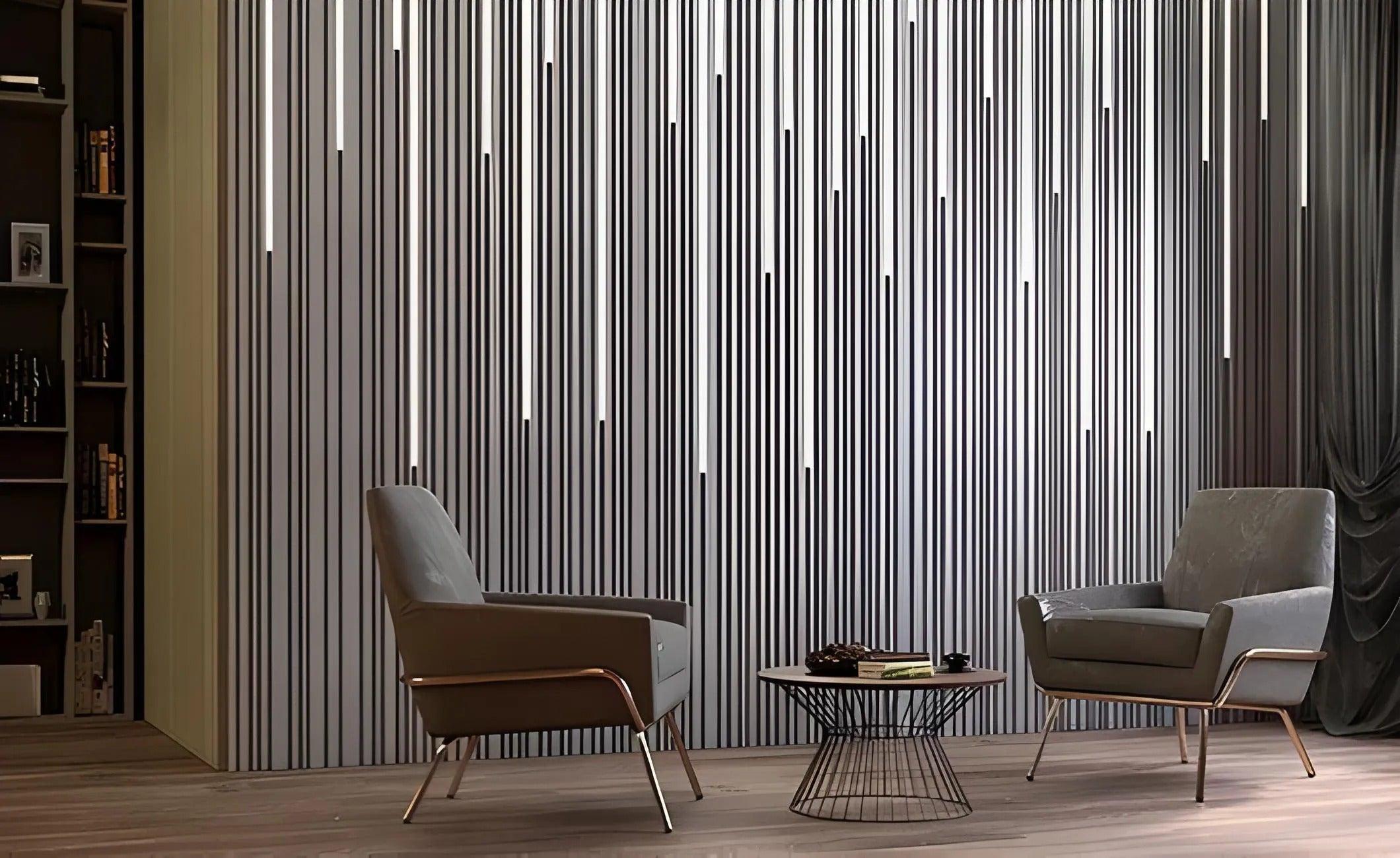 led 3d wall panel gypsum plaster Swiss quality, hotel office feature wall linear design grey beige 