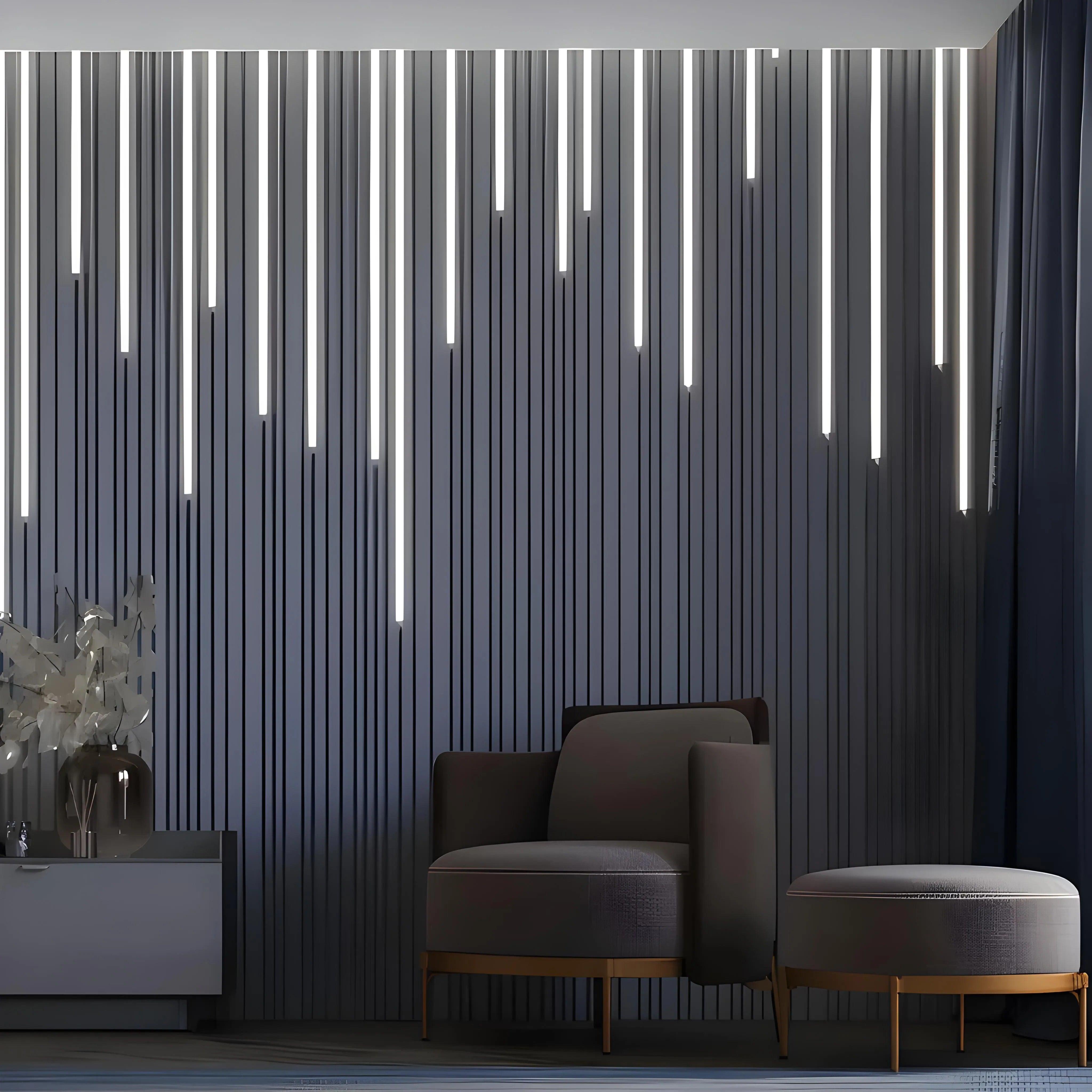 led 3d wall panel gypsum plaster Swiss quality, living room hotel feature wall linear design dark blue 