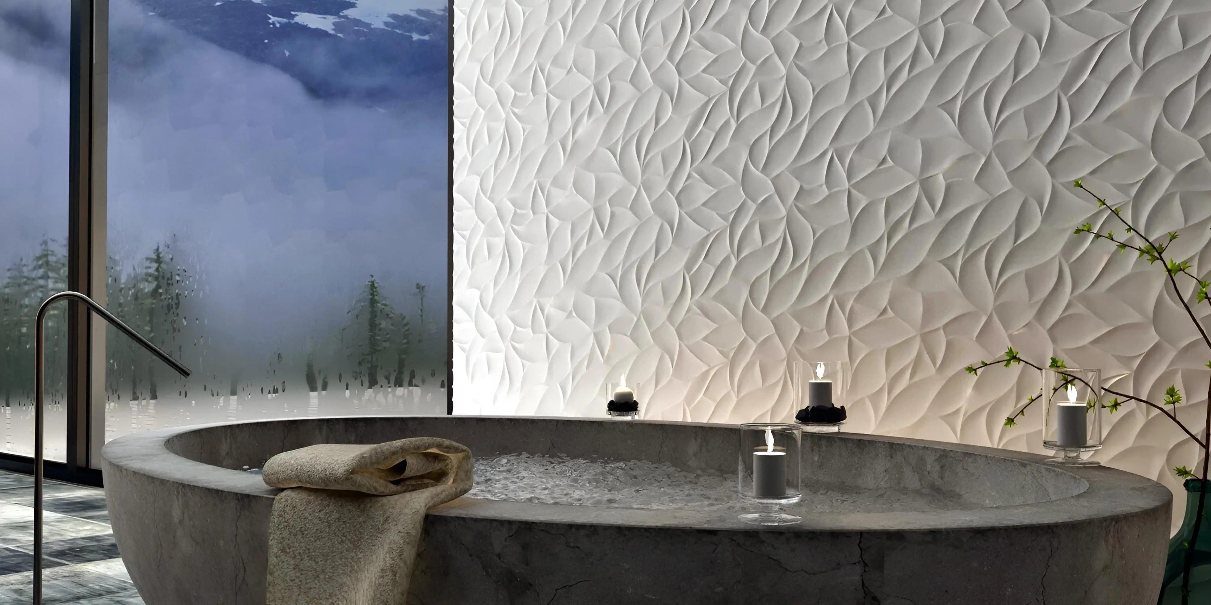 3d gypsum wall panel Swiss quality white floral wave pattern feature wall spa