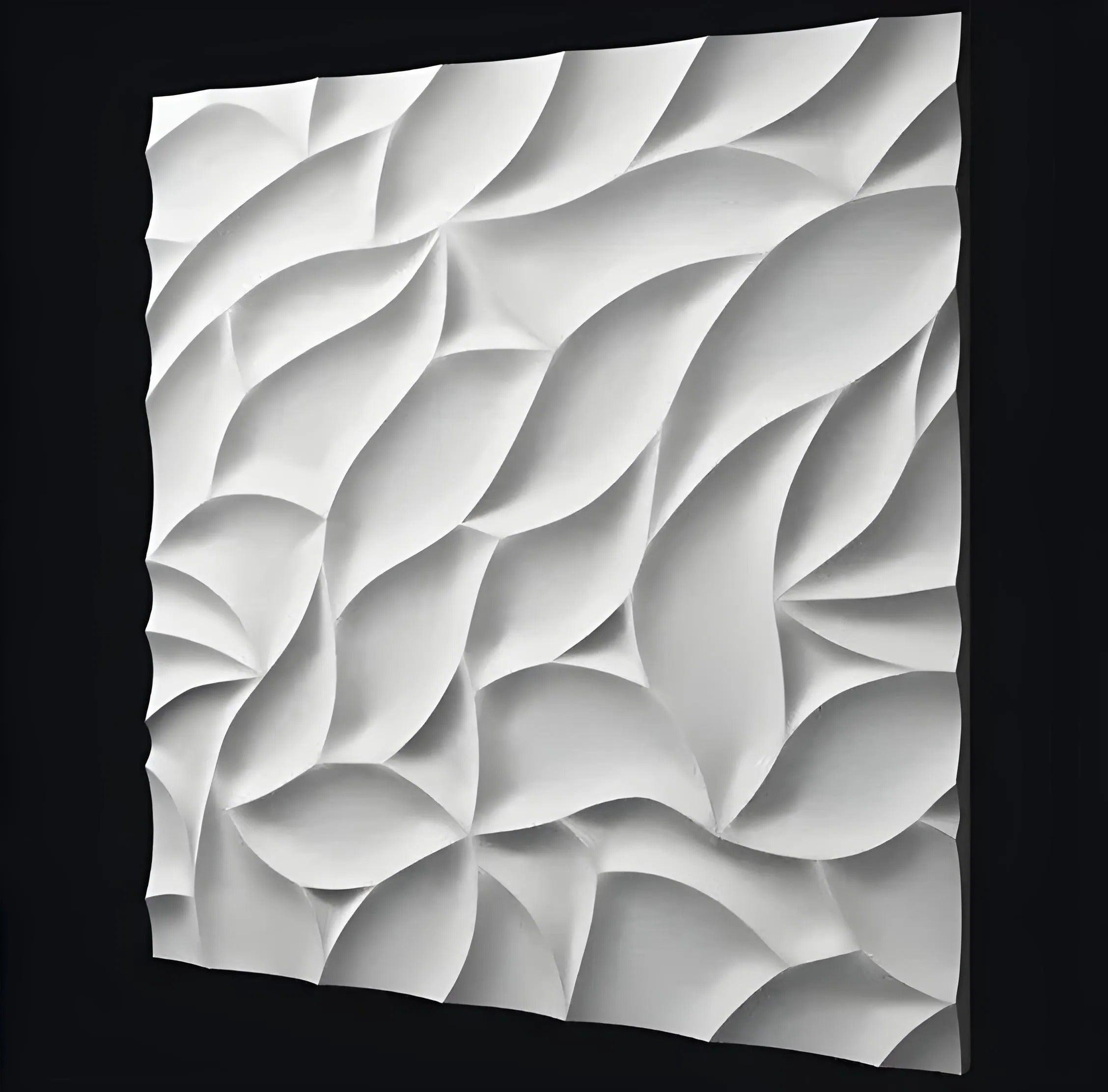 product photo 3d gypsum wall panel Swiss quality white floral wave pattern 