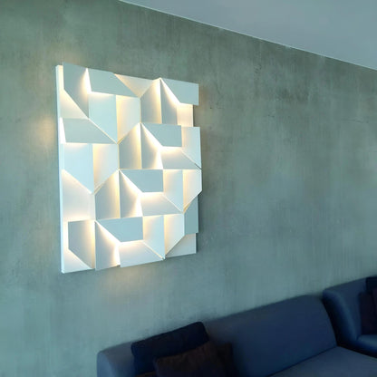 3d wall panel gypsum irregular abstract shape led lighting feature wall living room