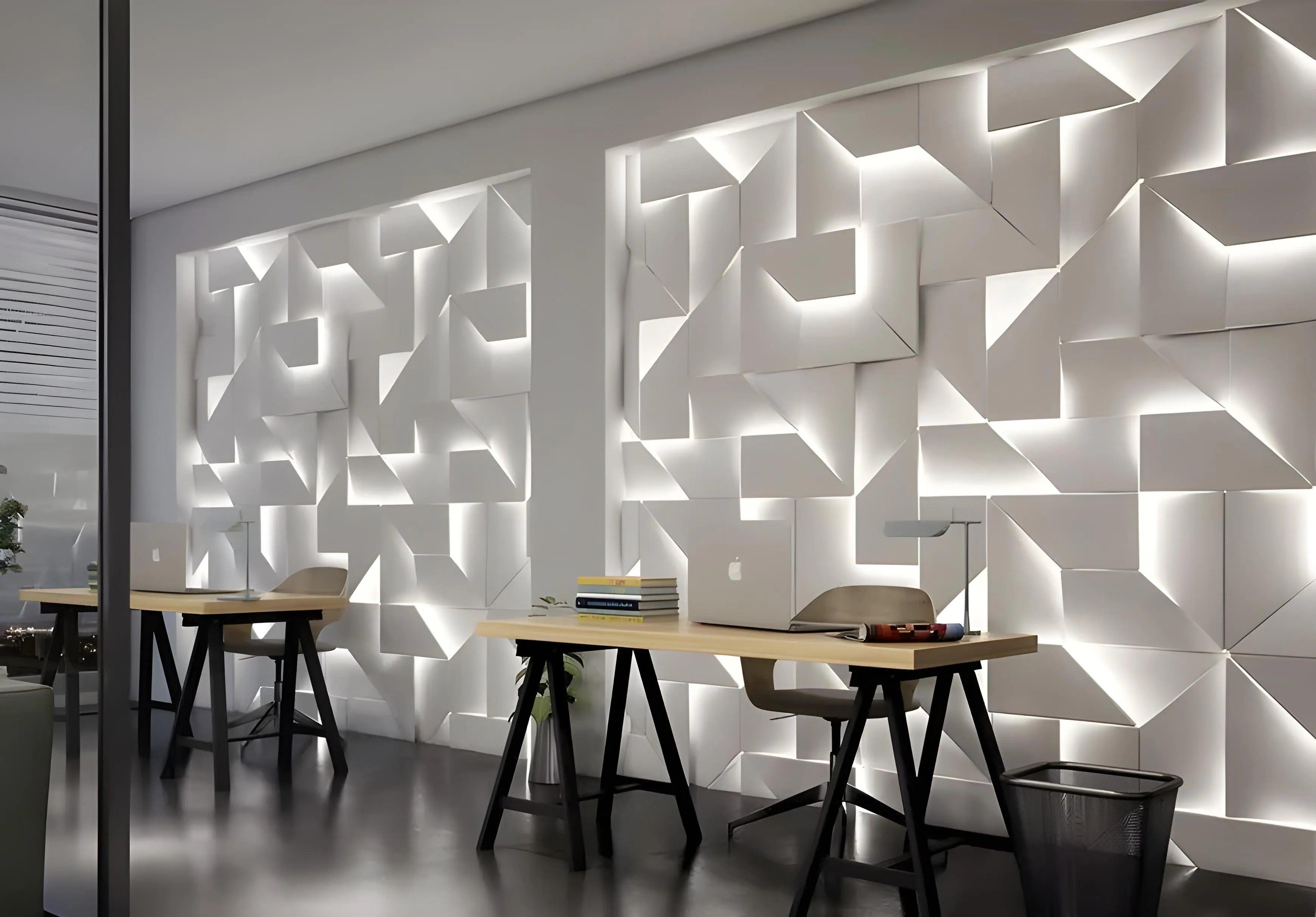 3d wall panel gypsum irregular abstract shape led lighting feature wall office