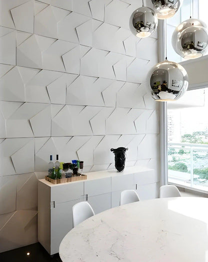 3d wall panel gypsum Swiss quality abstract origami pattern modern interior design dining room