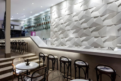 3d wall panel gypsum Swiss quality abstract origami pattern modern interior design bar restaurant lobby feature wall white