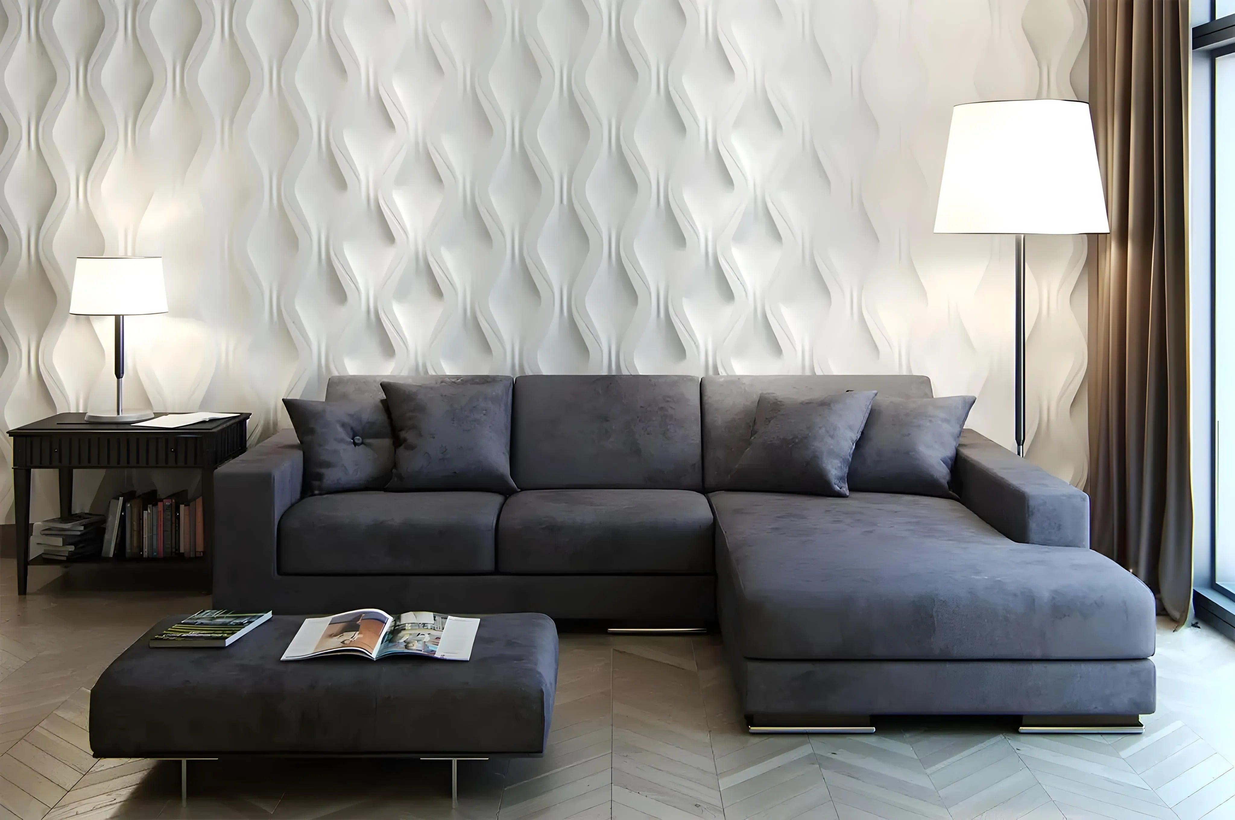 3d gypsum wall panel black modern feature wall with groove wave pattern Swiss quality white living room feature wall