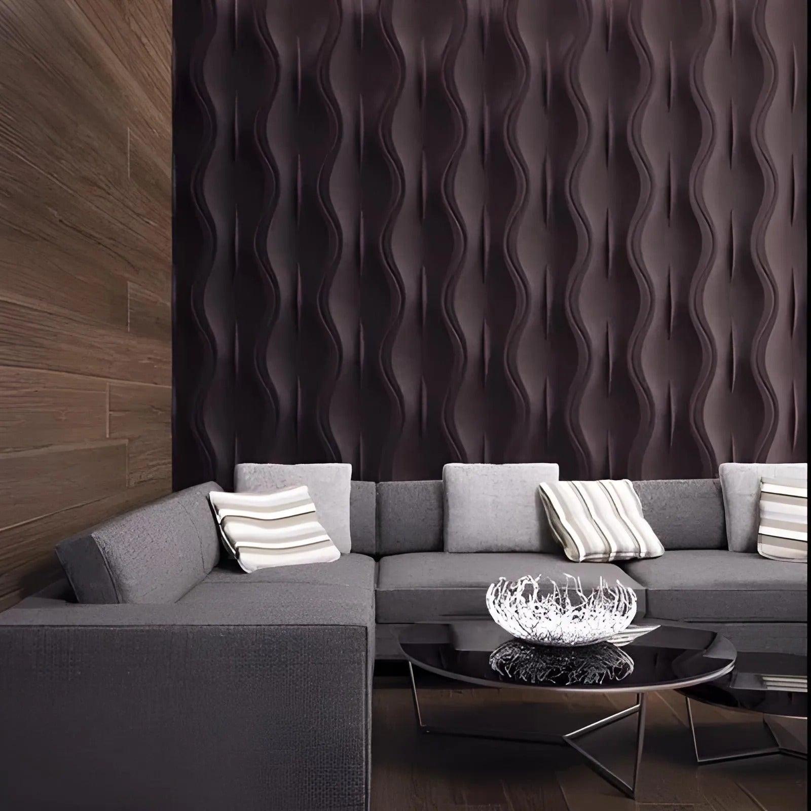 3d gypsum wall panel black modern feature wall with groove wave pattern Swiss quality living room deep purple