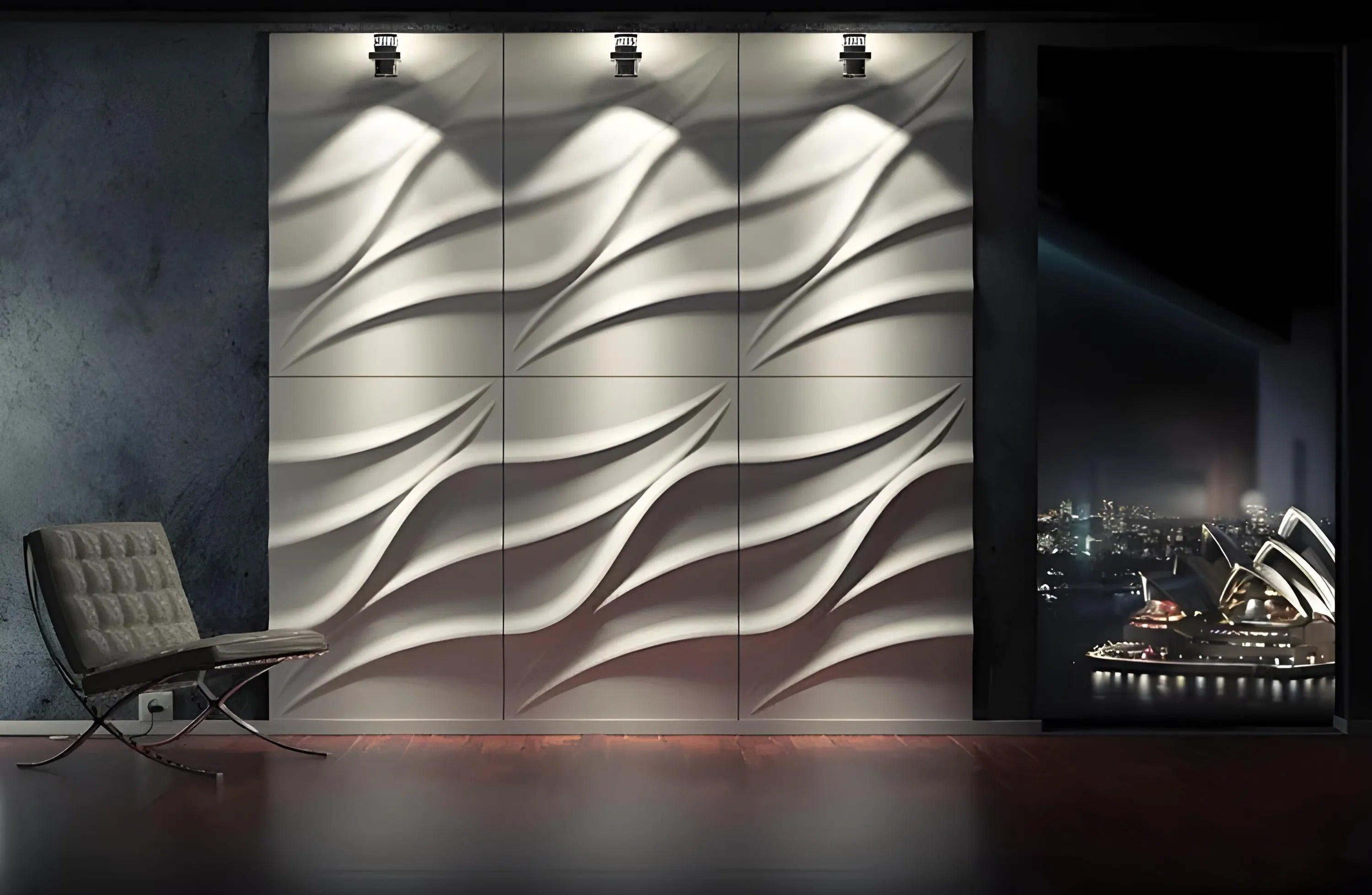 3d wall gypsum panels large waves Swiss quality white feature wall hotel design