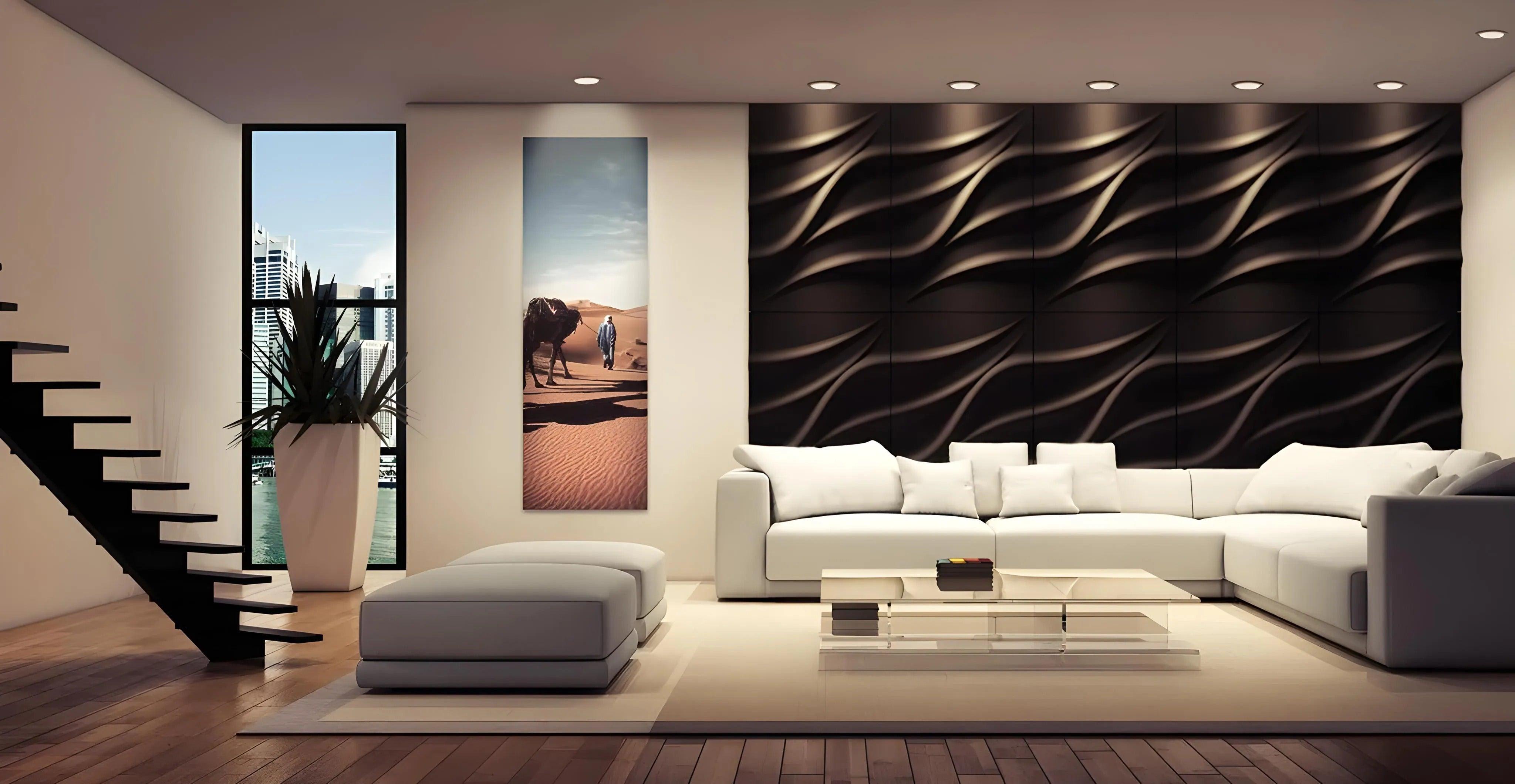 3d wall gypsum panels large waves Swiss quality black feature wall residential design