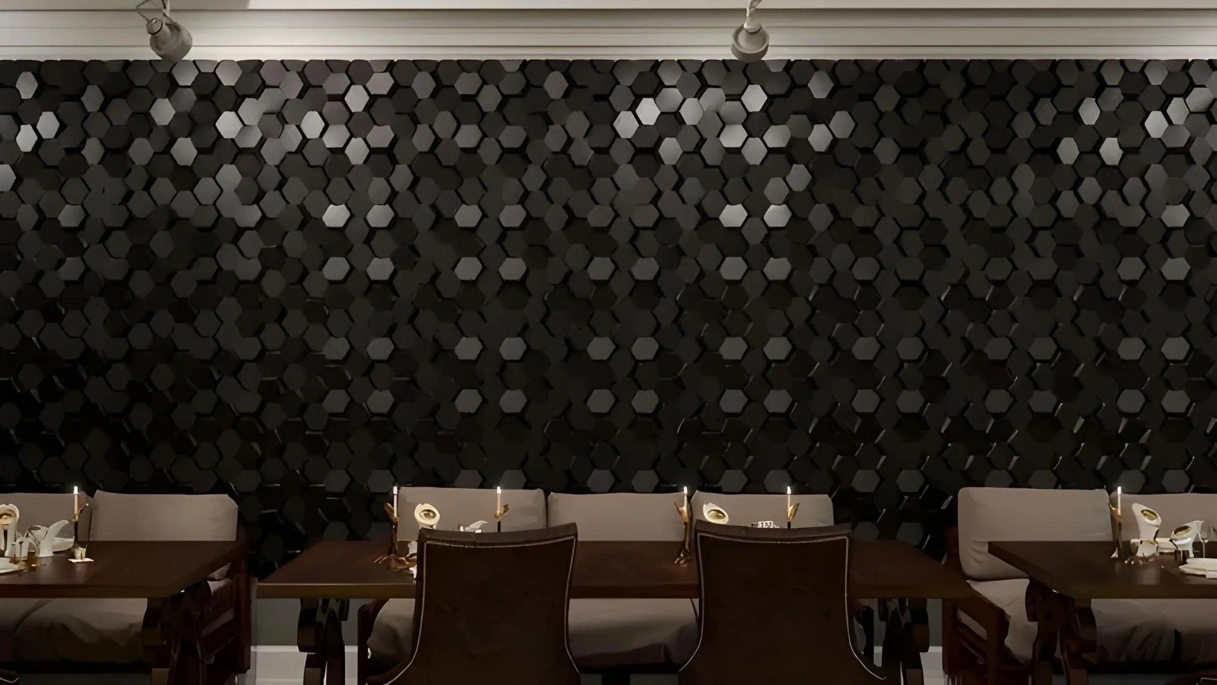 honeycomb 3d wall design 3d gypsum panels Swiss quality black restaurant feature wall