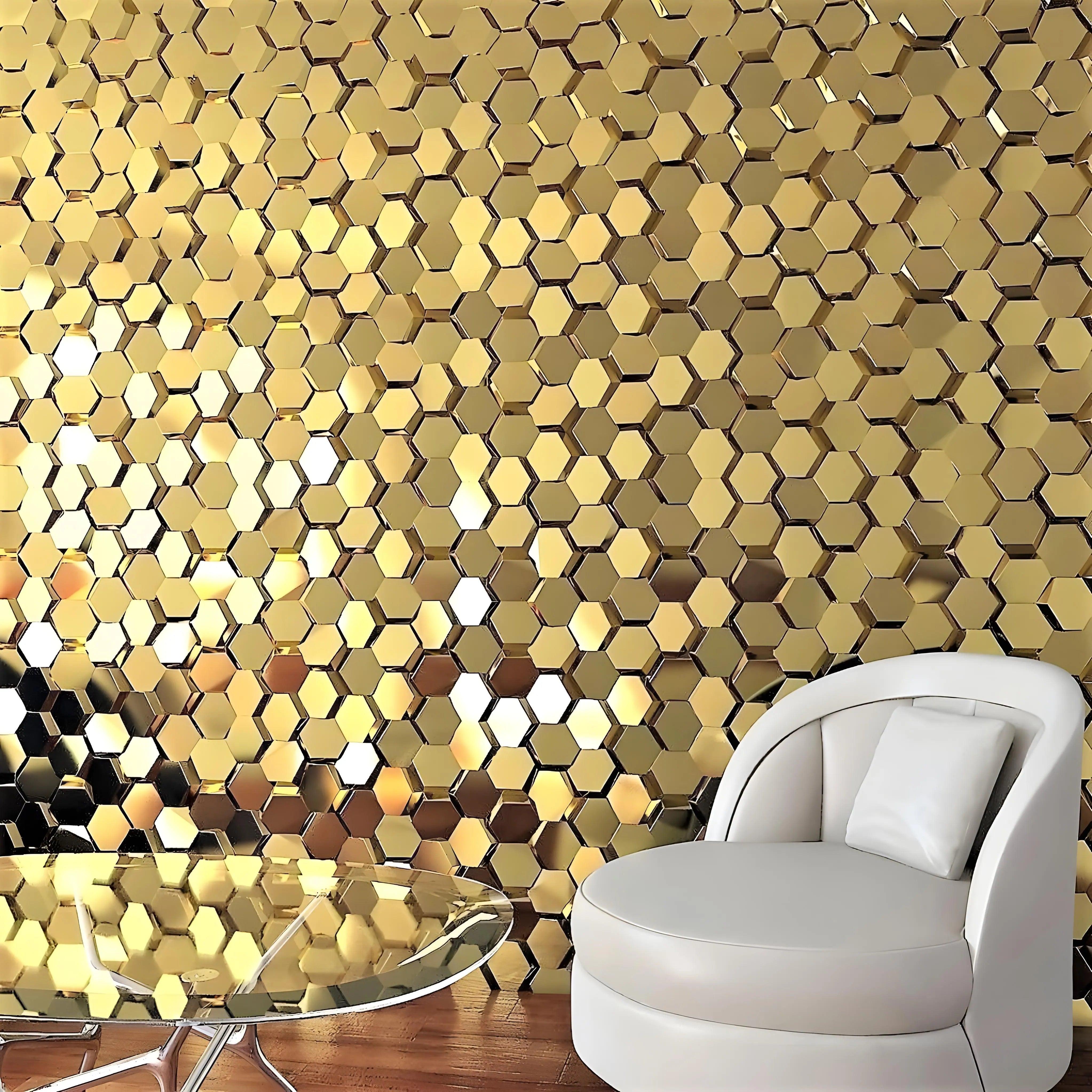 honeycomb 3d wall design 3d gypsum panels Swiss quality gold boutique room feature wall