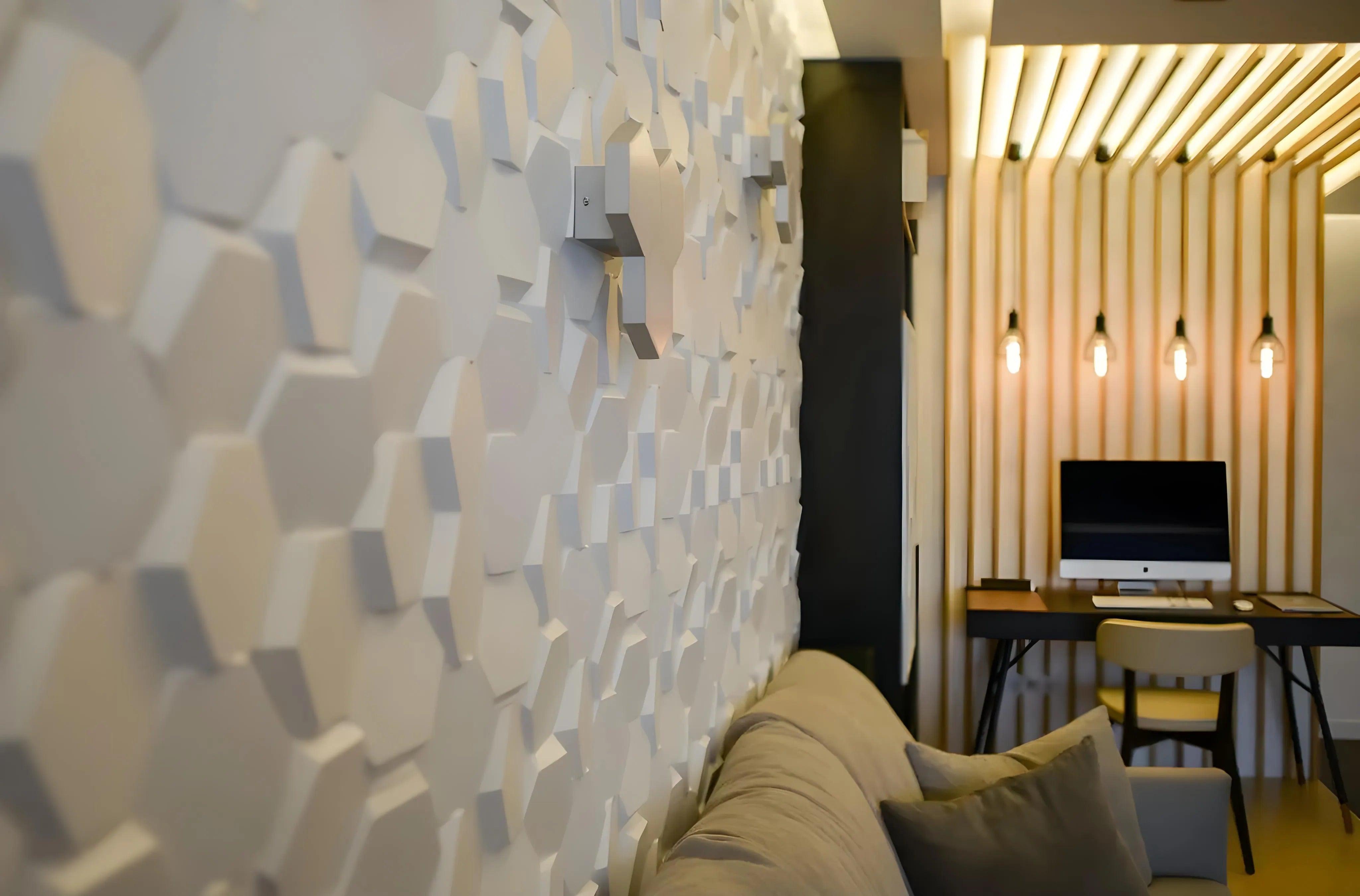 honeycomb 3d wall design 3d gypsum panels Swiss quality black hotel bedroom feature wall