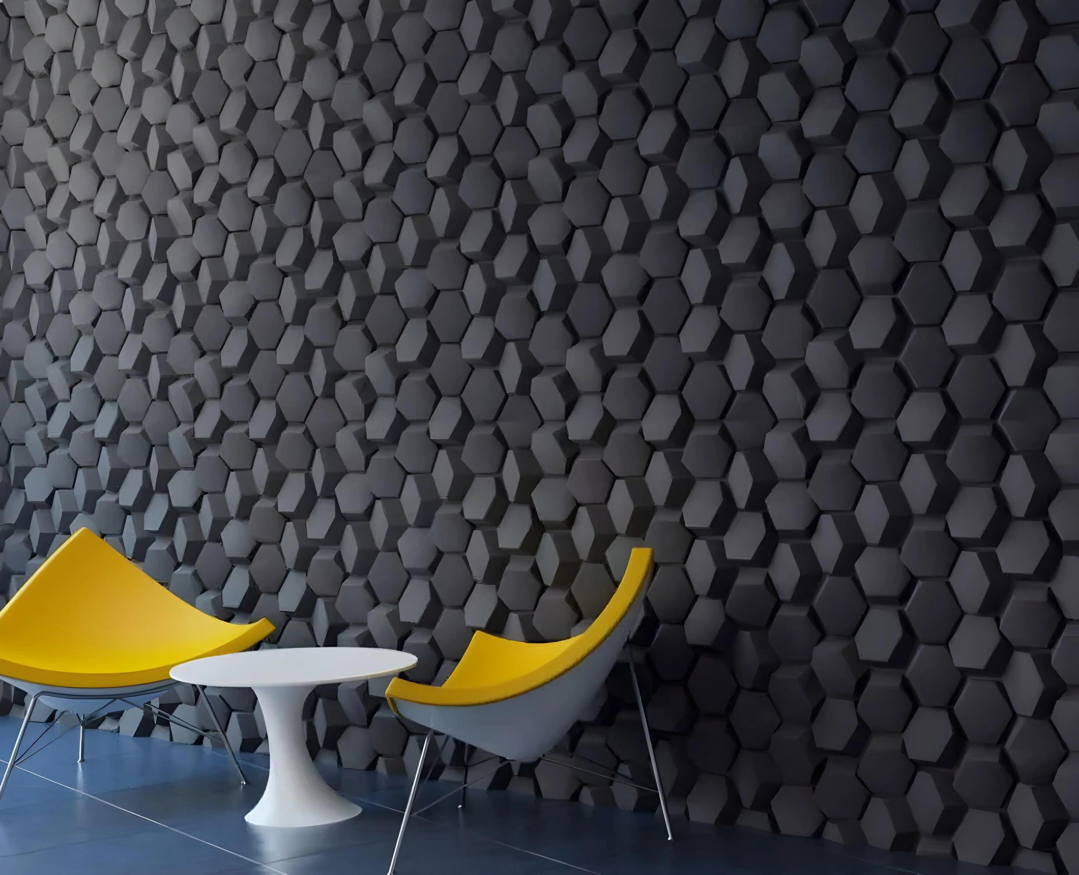 honeycomb 3d wall design 3d gypsum panels Swiss quality black office feature wall