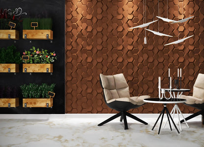 honeycomb 3d wall design 3d gypsum panels brown commercial space feature wall design