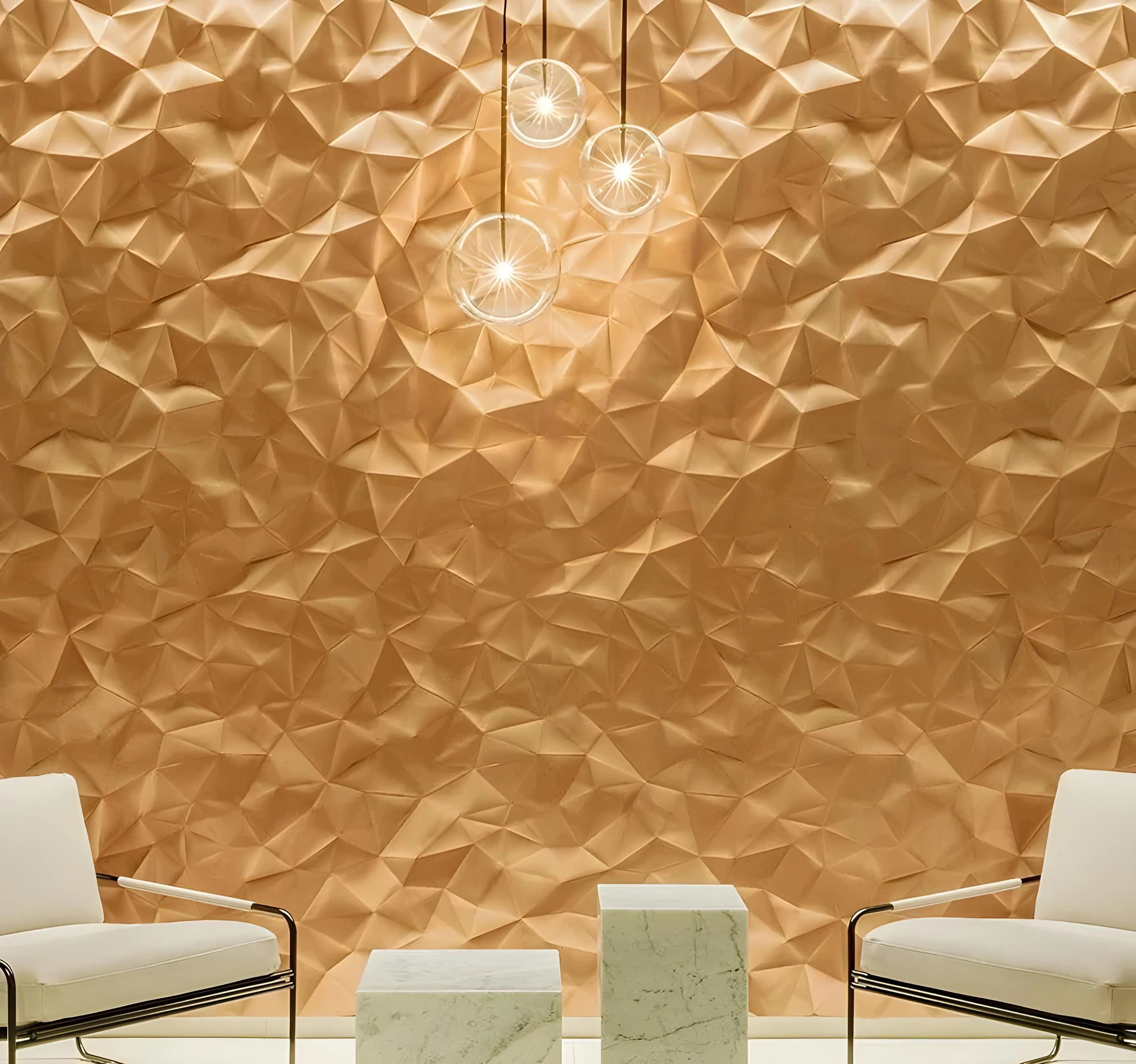 3d wall panel gypsum Swiss quality facet scrunched design golden feature wall