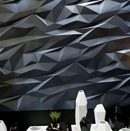 3d porcelain plaster covering, three dimensional wall design, abstract modern bold pattern, black 