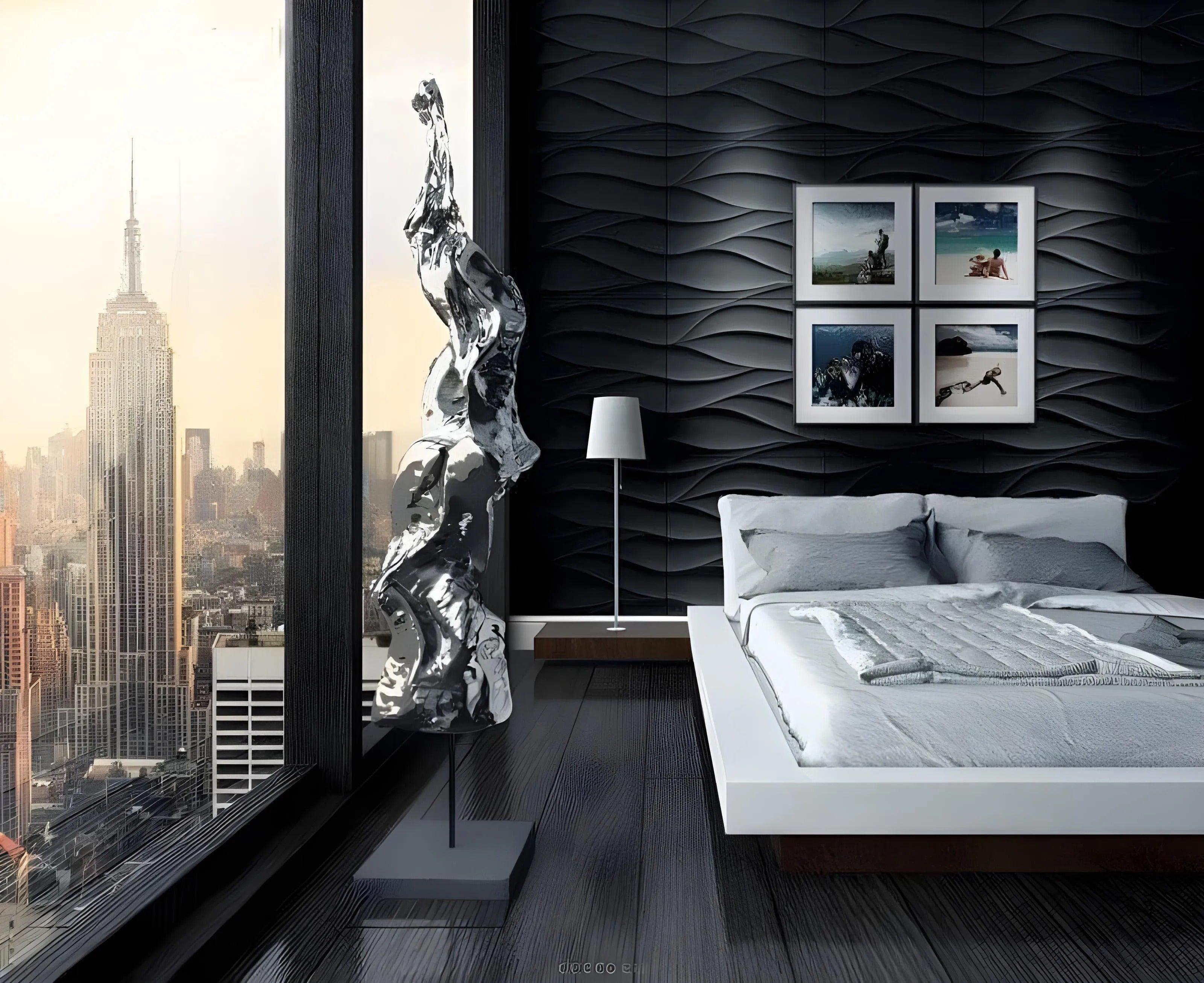 ed gypsum wall panel wave pattern feature wall Swiss quality, black feature wall hotel bedroom design