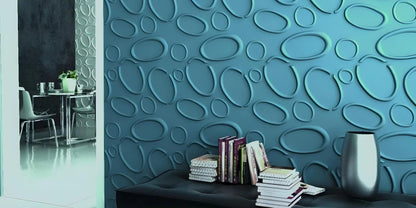 3d wall design porcelain plaster pebble abstract circles and ovals wall coverings blue feature wall dining room hotel