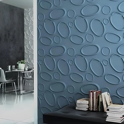 3d wall design porcelain plaster pebble abstract circles and ovals wall coverings  dark blue brocken circles pattern residential interior