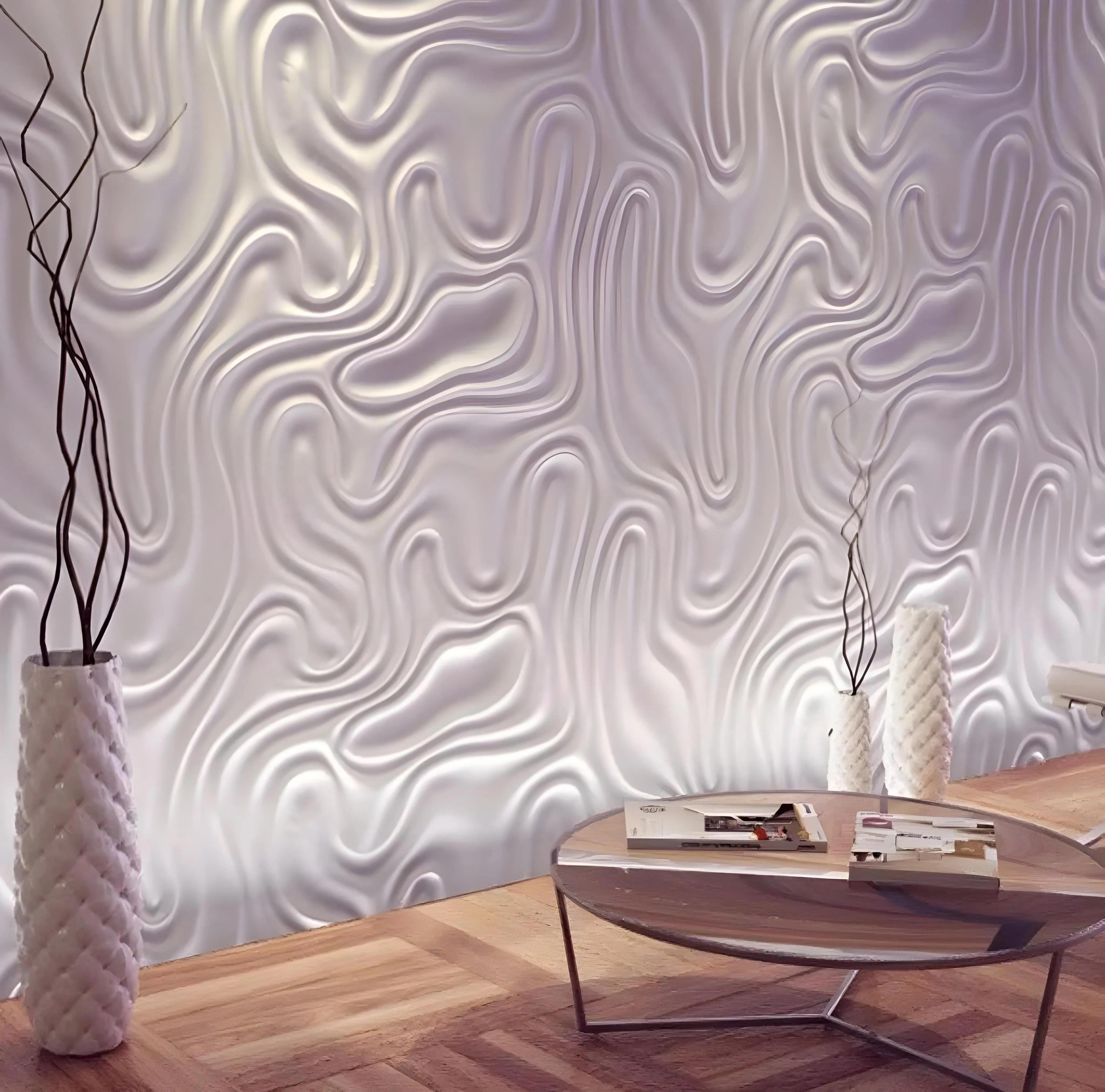 3d textured decorative panel, 3d gypsum wall covering, abstract wave pattern, interior with a three dimensional feature wall in white