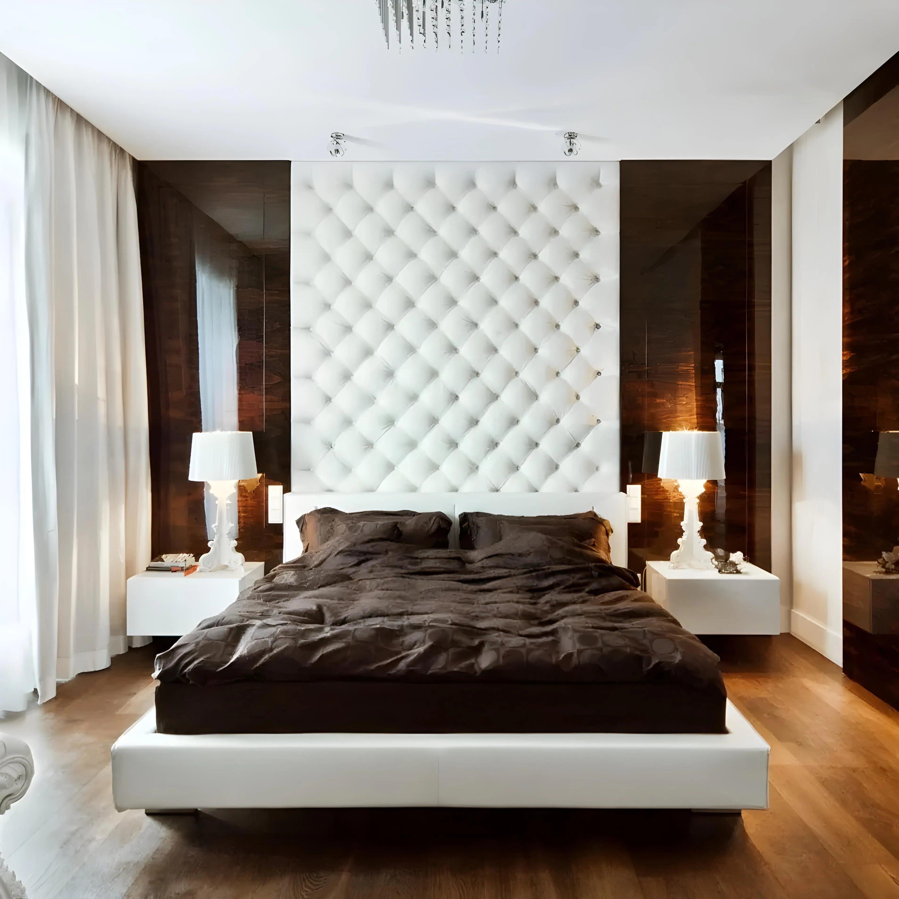 3d porcelain plaster tufted studded classic design pattern feature wall, interior design hotel room bedroom