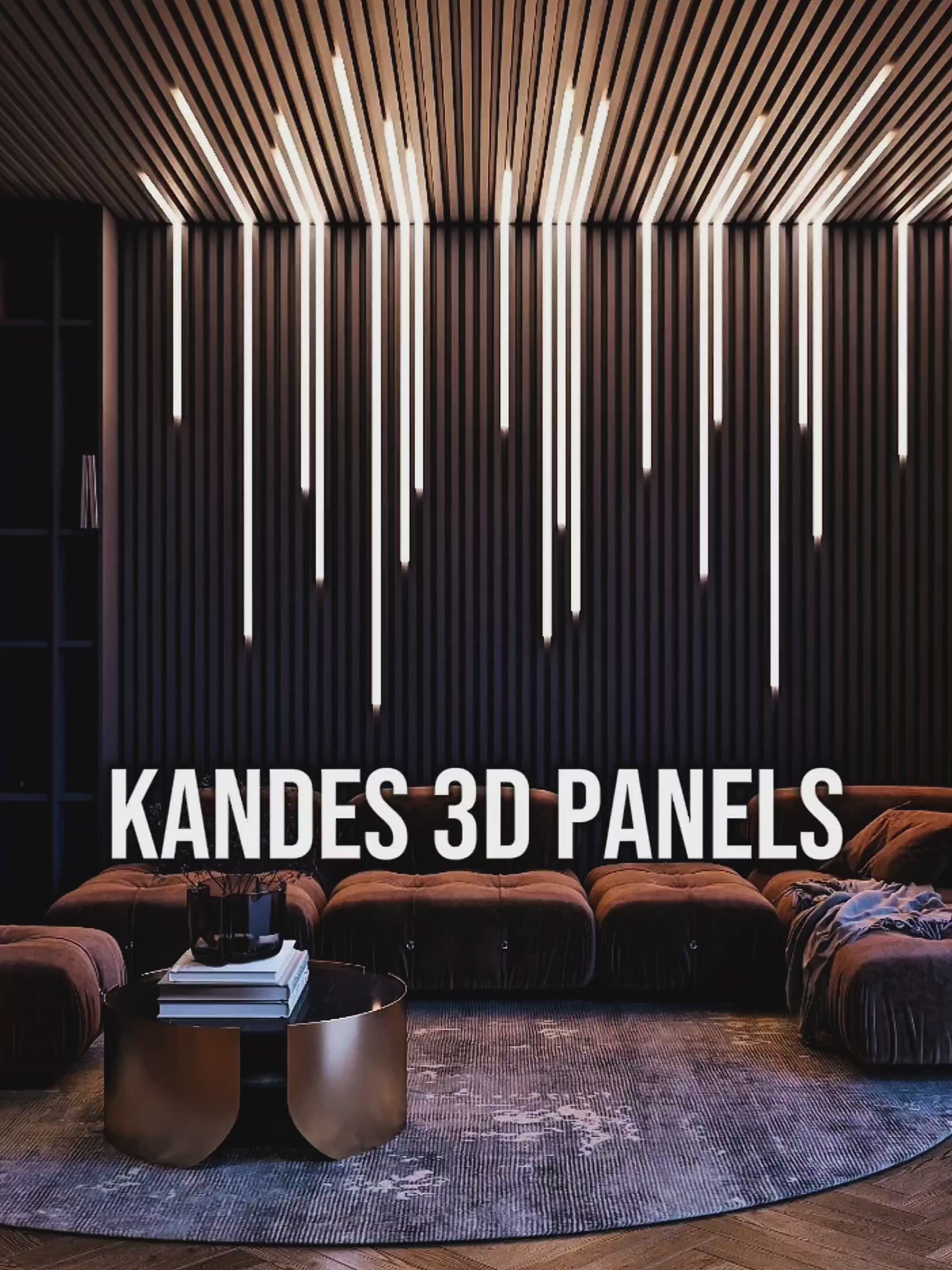 Video laden: Video depicts use of 3D Wall Panels with optional integrated LED lighting in dynamic setting of TV wall Living Room